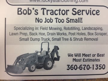 Newspaper ad for Bob's Tractor Service, set in Comic Sans: "No Job Too Small!"