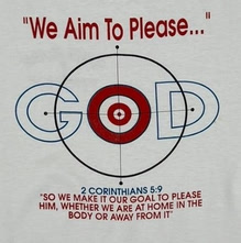 Vintage youth group T-shirt reading "We Aim To Please..." with the O in GOD as a target